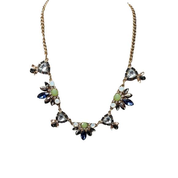 Boutique Multicolor Rhinestone Statement Bib Holiday Necklace 18"-21" - Picture 1 of 8